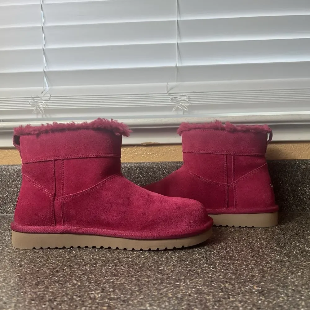 Koolaburra By Ugg Fuchsia Mini Ankle Boots Womens Size 9 Faux Fur Lining Pull On